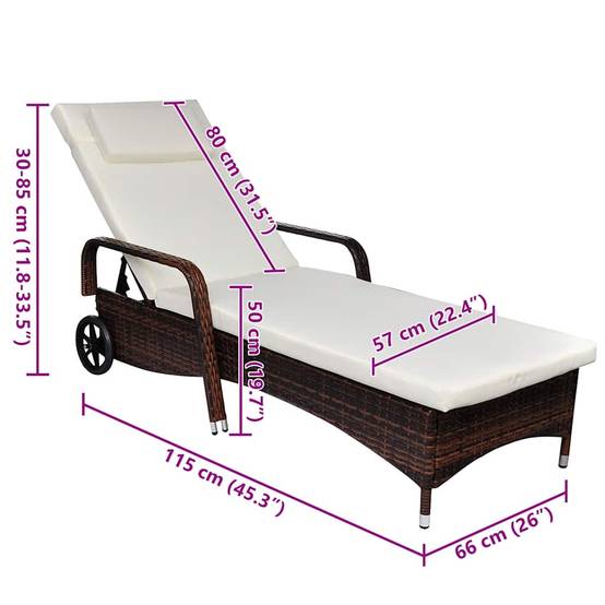 Vidaxl - Chaise longue avec roues Résine tressée Marron vidaXL 42483 - Image 3