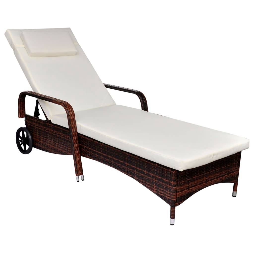 Vidaxl - Chaise longue avec roues Résine tressée Marron vidaXL 42483 - Image 1
