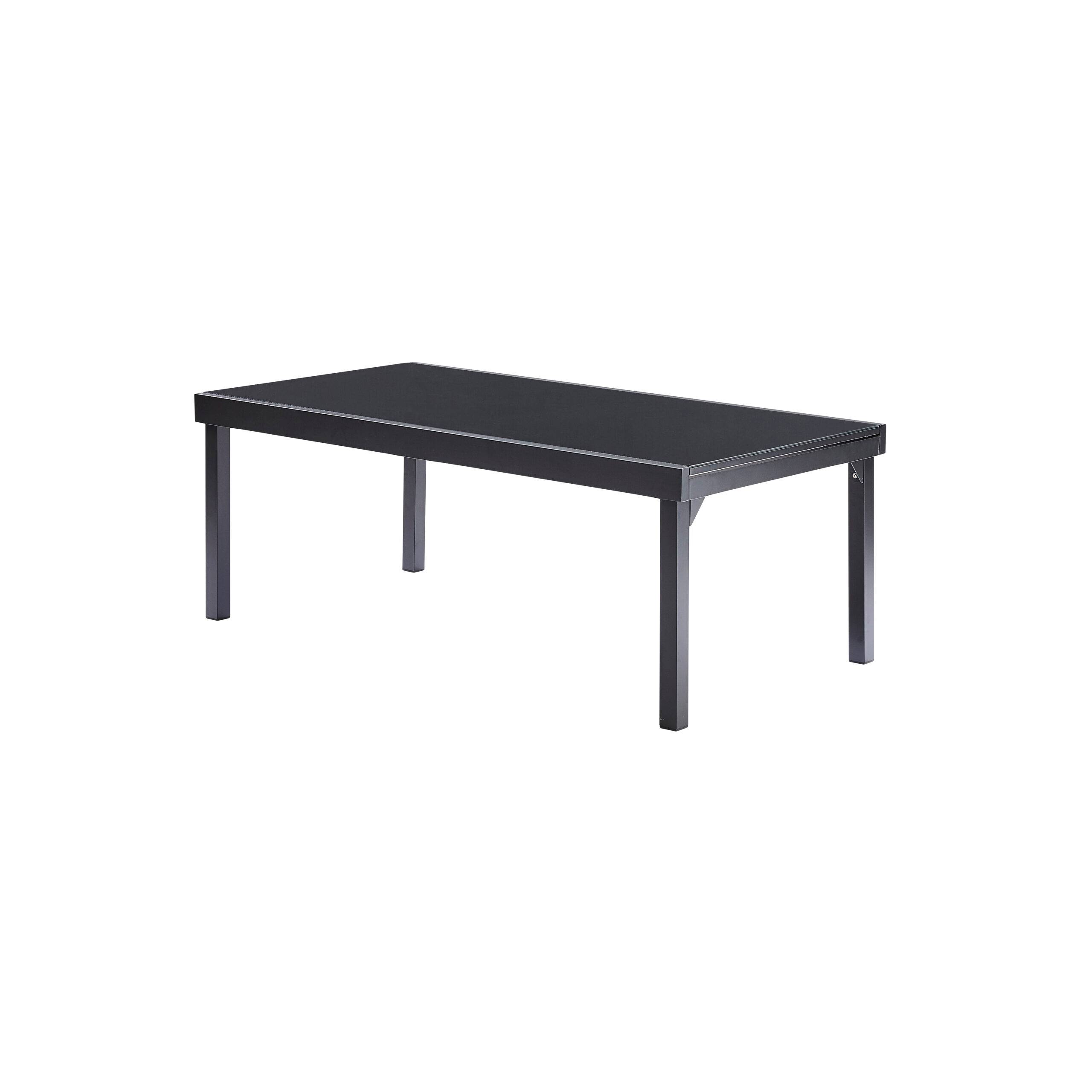 Wilsa Garden - Ensemble MODULO 8/12p en aluminium noir et verre noir et 8 fauteuils en aluminium et 4 chaises pliantes en aluminium et textilène - Image 3