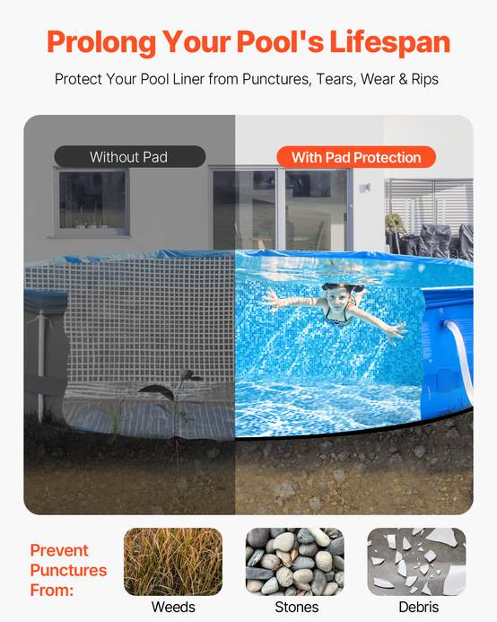 VEVOR Tapis de sol piscine 835 cm, sous-couche géotextile 180 g/m² pour piscines hors-sol rondes. - Image 2