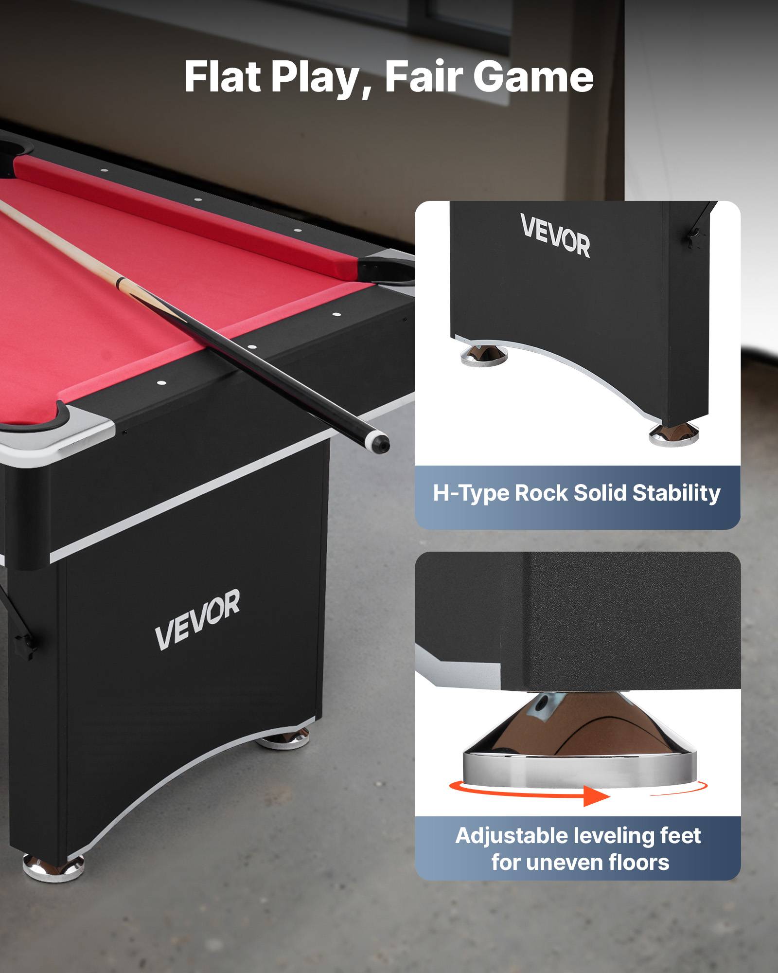 Vevor - VEVOR Table de billard 1835 mm pour salle de jeux familiale noir et tissu rouge - Image 5