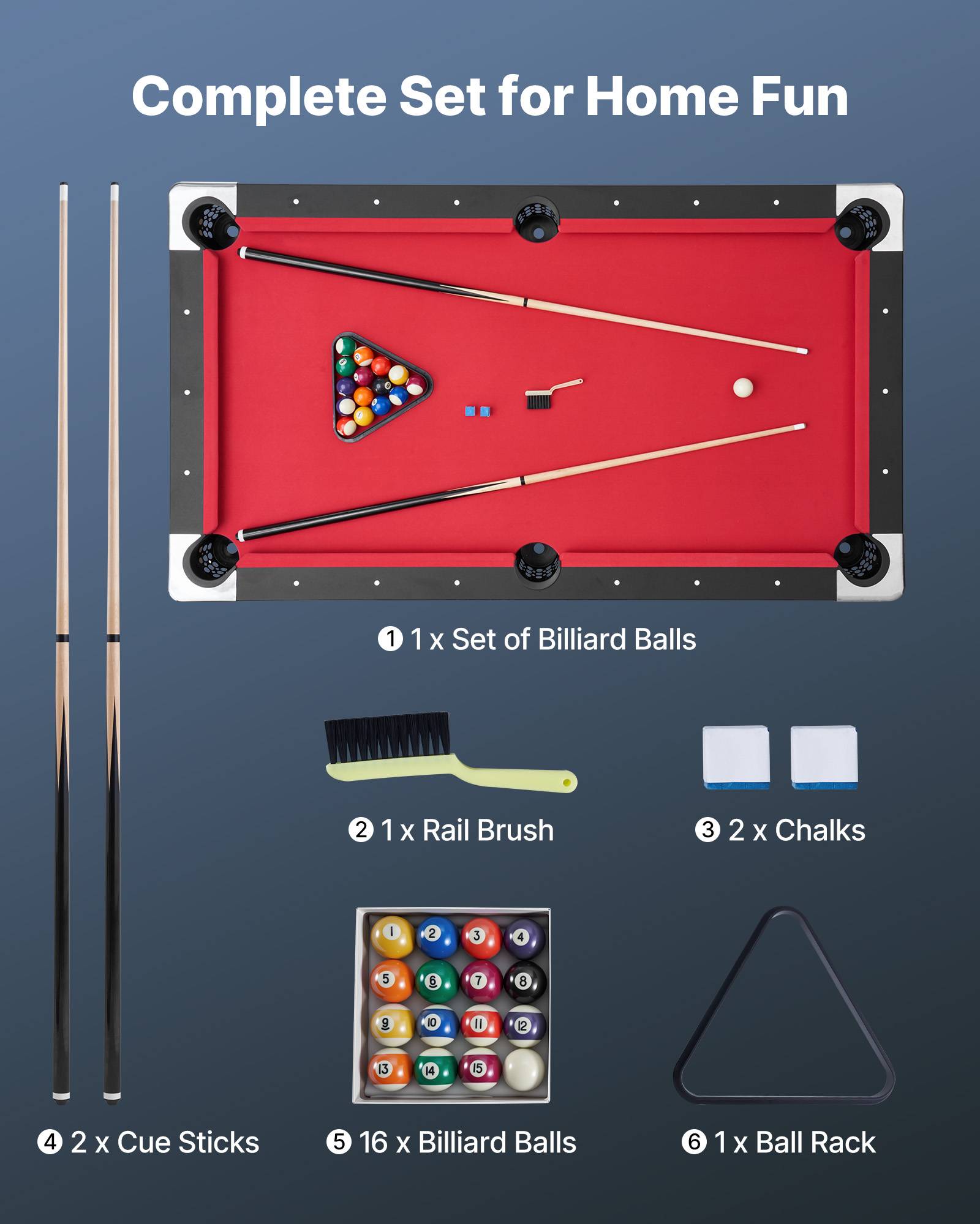 Vevor - VEVOR Table de billard 1835 mm pour salle de jeux familiale noir et tissu rouge - Image 2
