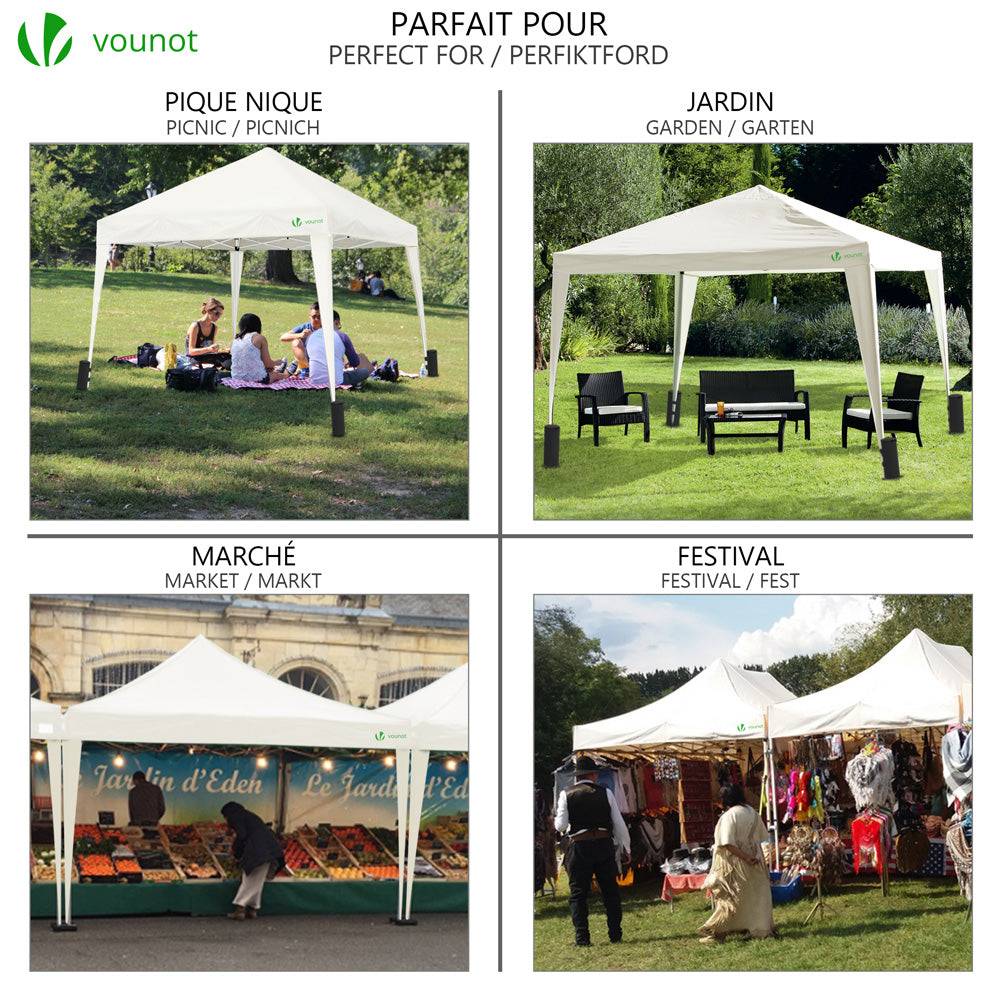VOUNOT® Tonnelle de jardin 3x3m pliable avec sac de transport blanc - Image 2
