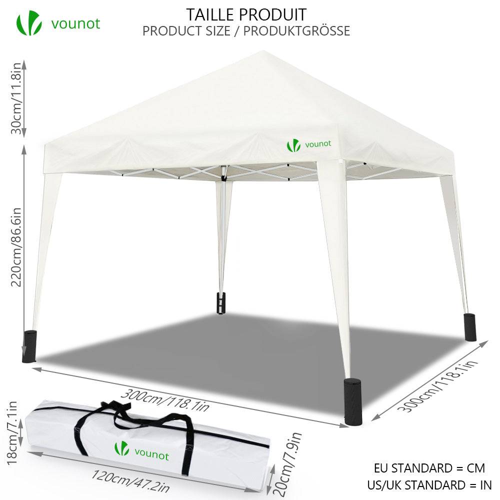 VOUNOT® Tonnelle de jardin 3x3m pliable avec sac de transport blanc - Image 5