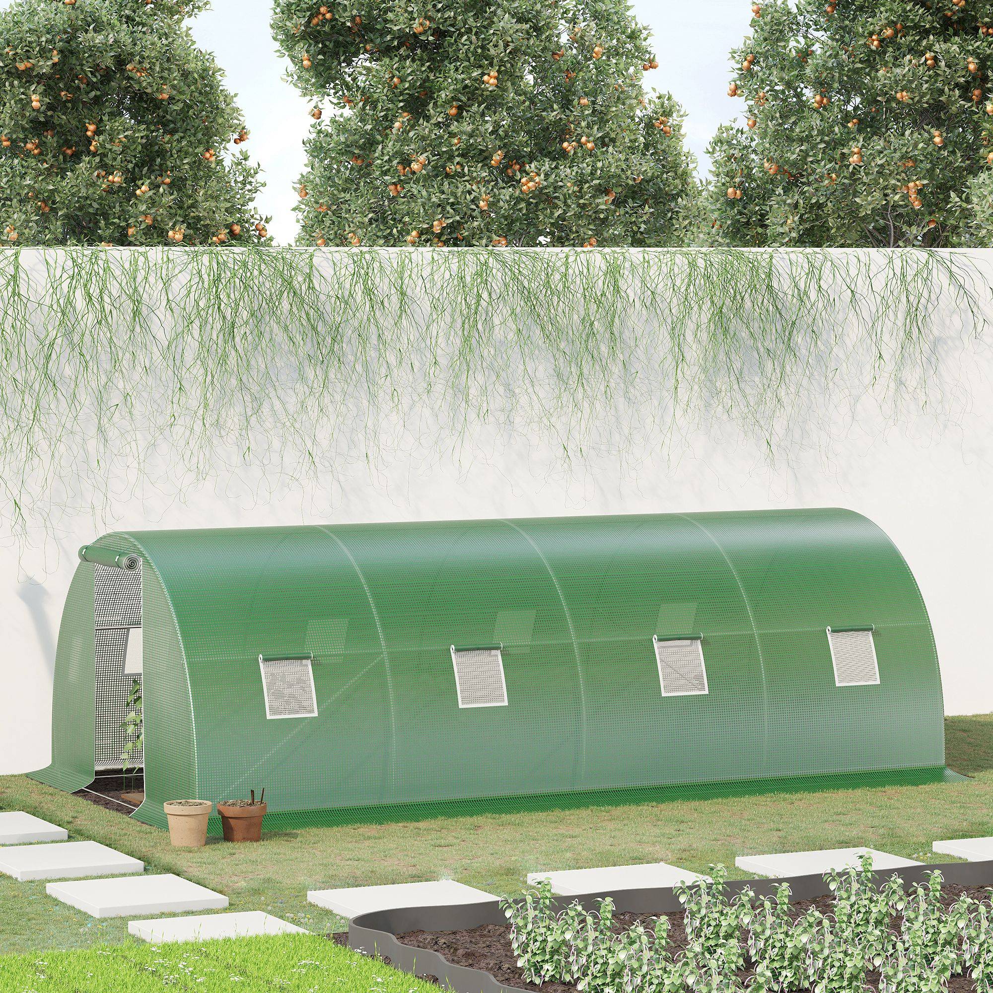"Serre tunnel 18m², 6x3x2m, vert, 8 fenêtres, porte zippée, acier, PE." - Image 4