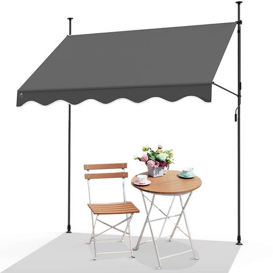Auvent rétractable manuel sans perçage 250cm gris - Store banne hauteur et inclinaison réglable - VOUNOT® - Image 1