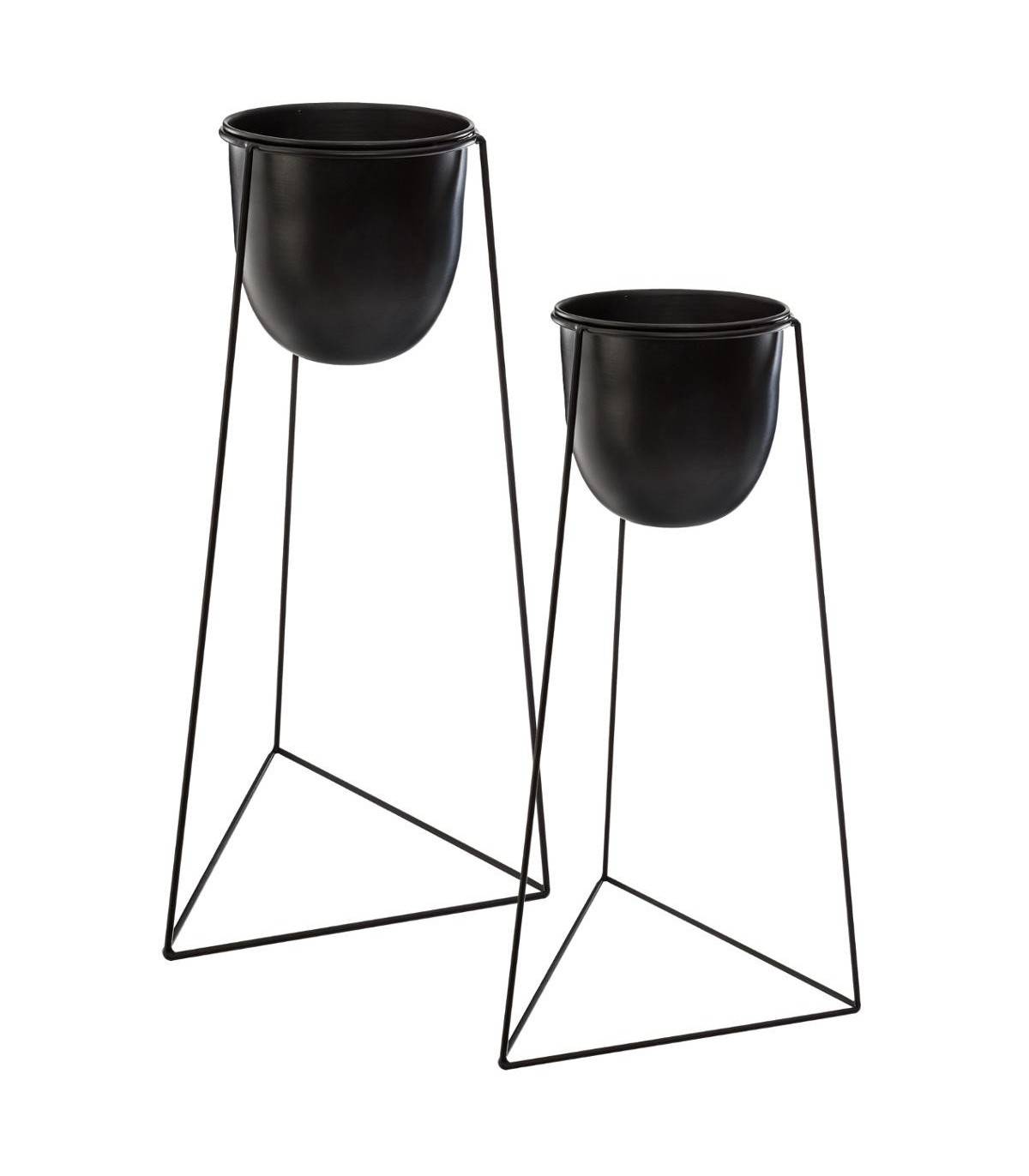Lot de 2 Pots de fleurs noirs avec supports en métal - Image 1
