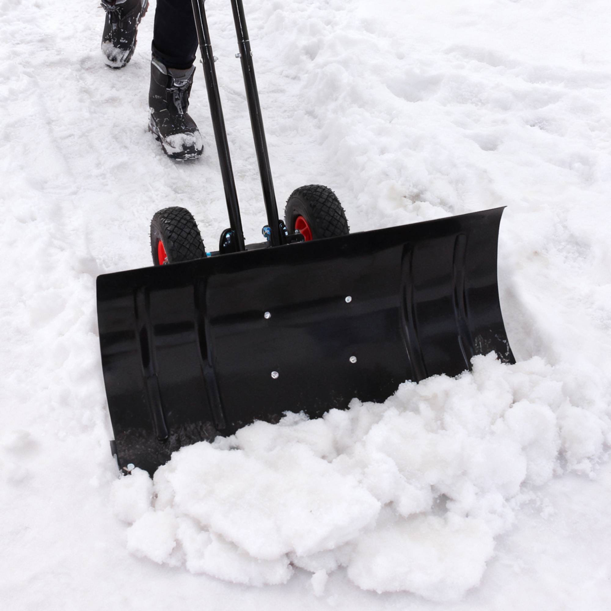 Pelle à neige poussoir à roulettes 74 cm en acier robuste réglable pour allée et jardin – ComfortXL Outdoor Living - Image 9