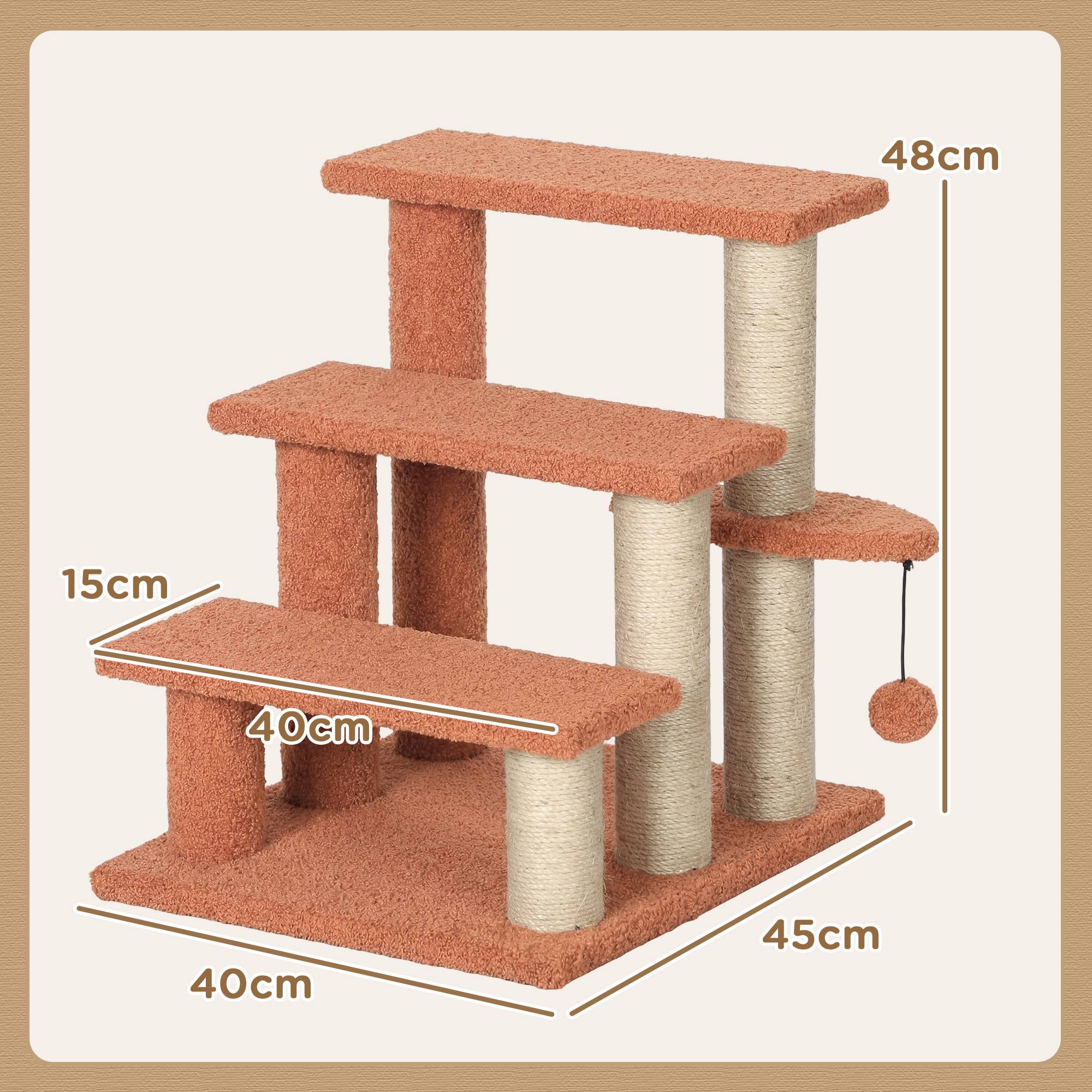 Arbre à chat, escalier pour animaux, 3 marches, balle, jusqu'à 5 kg, 45x40x48cm, marron - Image 5