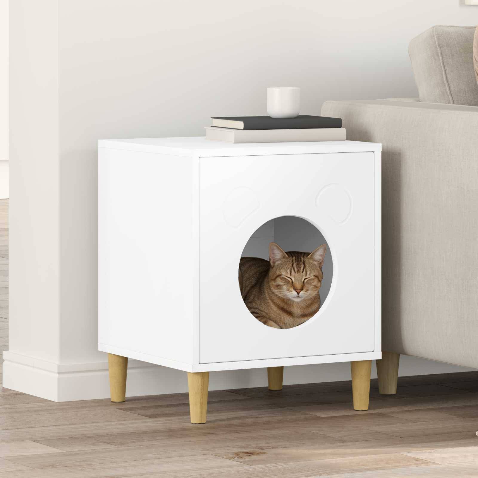 Maison pour chat bois d'ingénierie blanc 42.5 x 40 x 53 cm - PANGIVO - Image 1