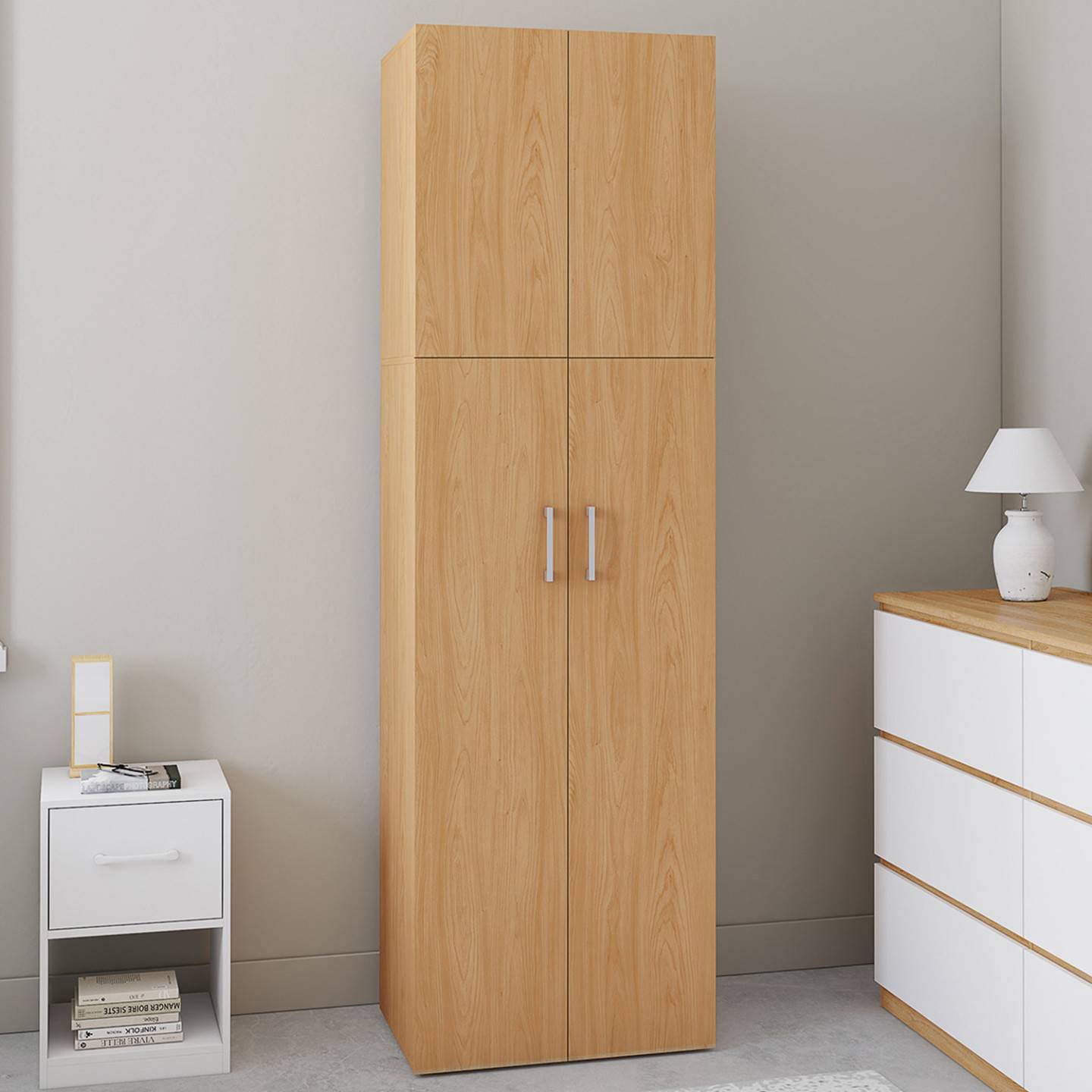 IDMARKET - Armoire 2 portes JULIANA bois penderie 50 cm avec étagère - Image 1