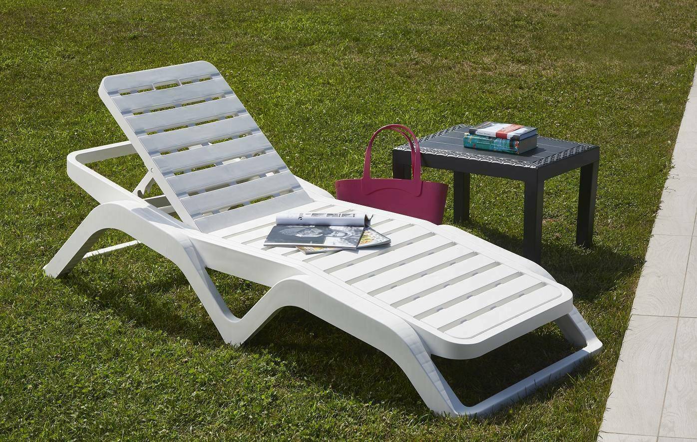 Dmora - Bains de soleil Ercolano, Chaise longue de jardin réglable, Chaise longue d'extérieur, 100% Made in Italy, 192x72h100 cm, Blanc - Dmora - Image 2