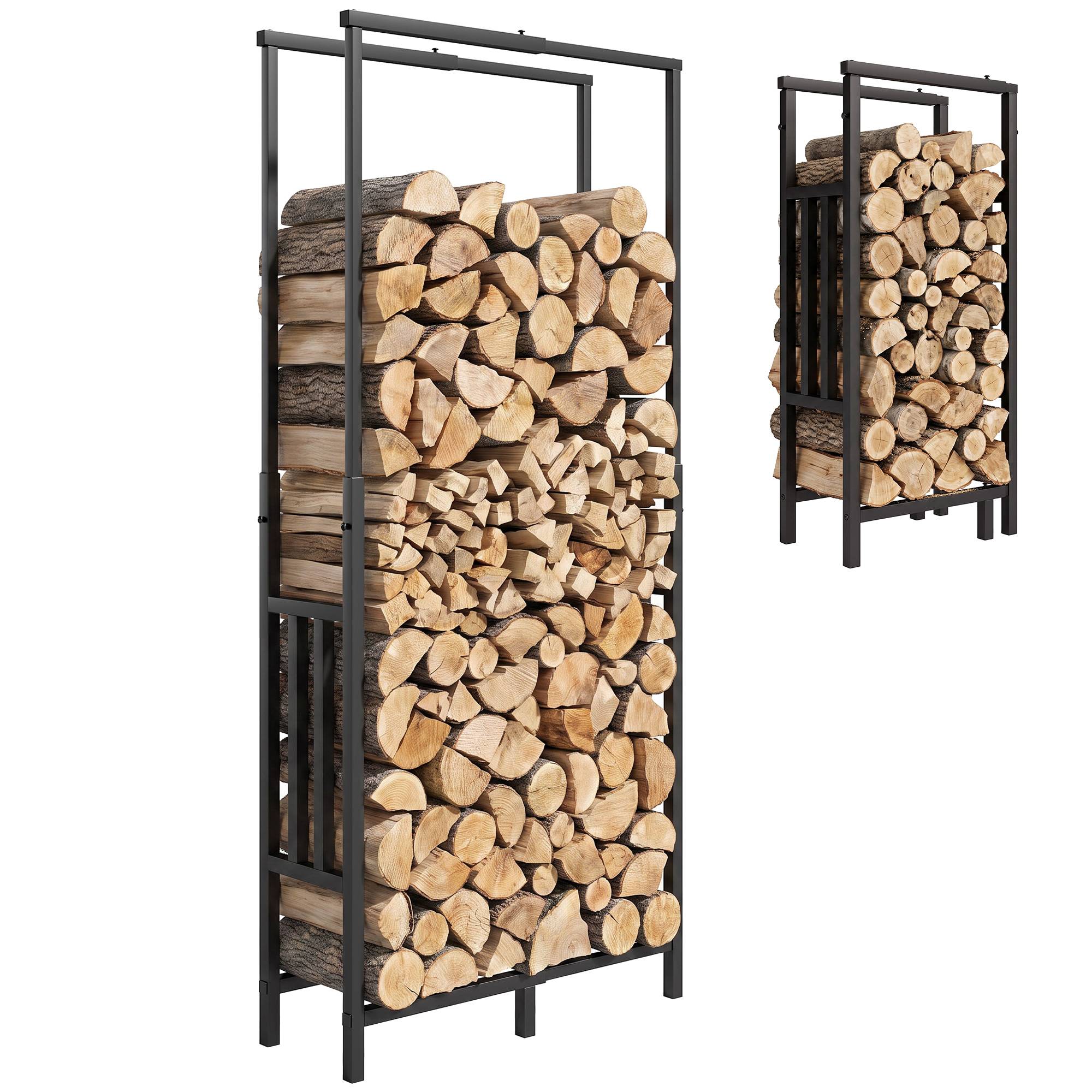 Range Bûches en Acier, Largeur & Hauteur Réglables, Étagère pour Bois de Cheminée, Charge 100 kg, 75,5x25x170cm, Noir - Image 1