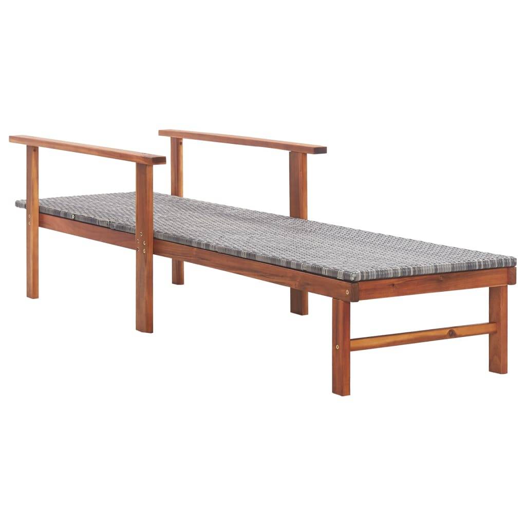 Chaise longue | Transat | Bain de soleil Résine tressée et bois d'acacia massif Gris - Image 3