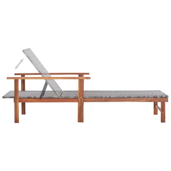 Chaise longue | Transat | Bain de soleil Résine tressée et bois d'acacia massif Gris - Image 5