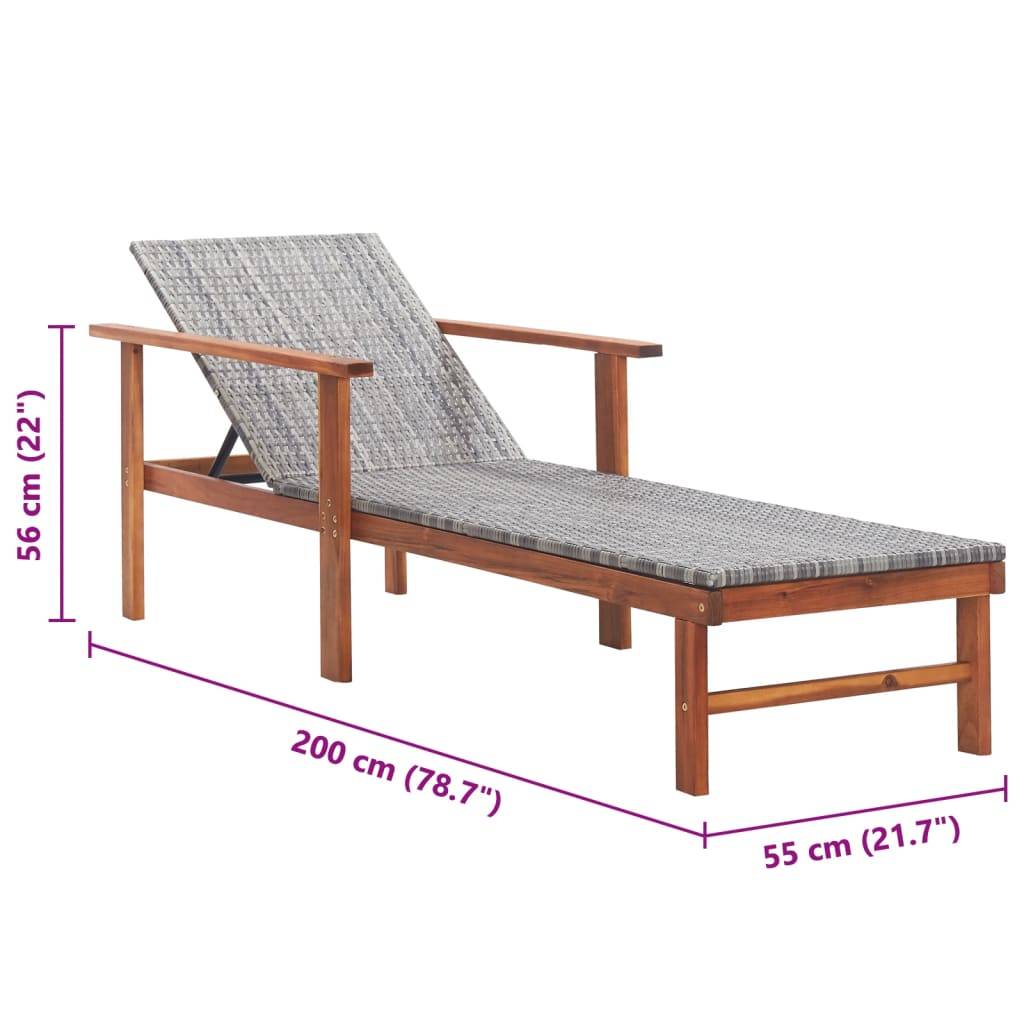 Chaise longue | Transat | Bain de soleil Résine tressée et bois d'acacia massif Gris - Image 9