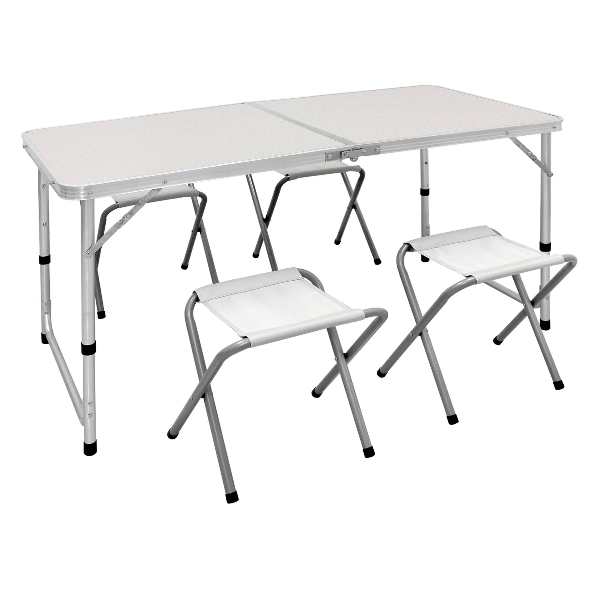 Ecd-Germany - Set Table + 4 Chaises De Camping - Table Pliante Pliable Portable - 120 Cm - En Aluminium et MDF - Couleur Blanc/Crème - Image 1