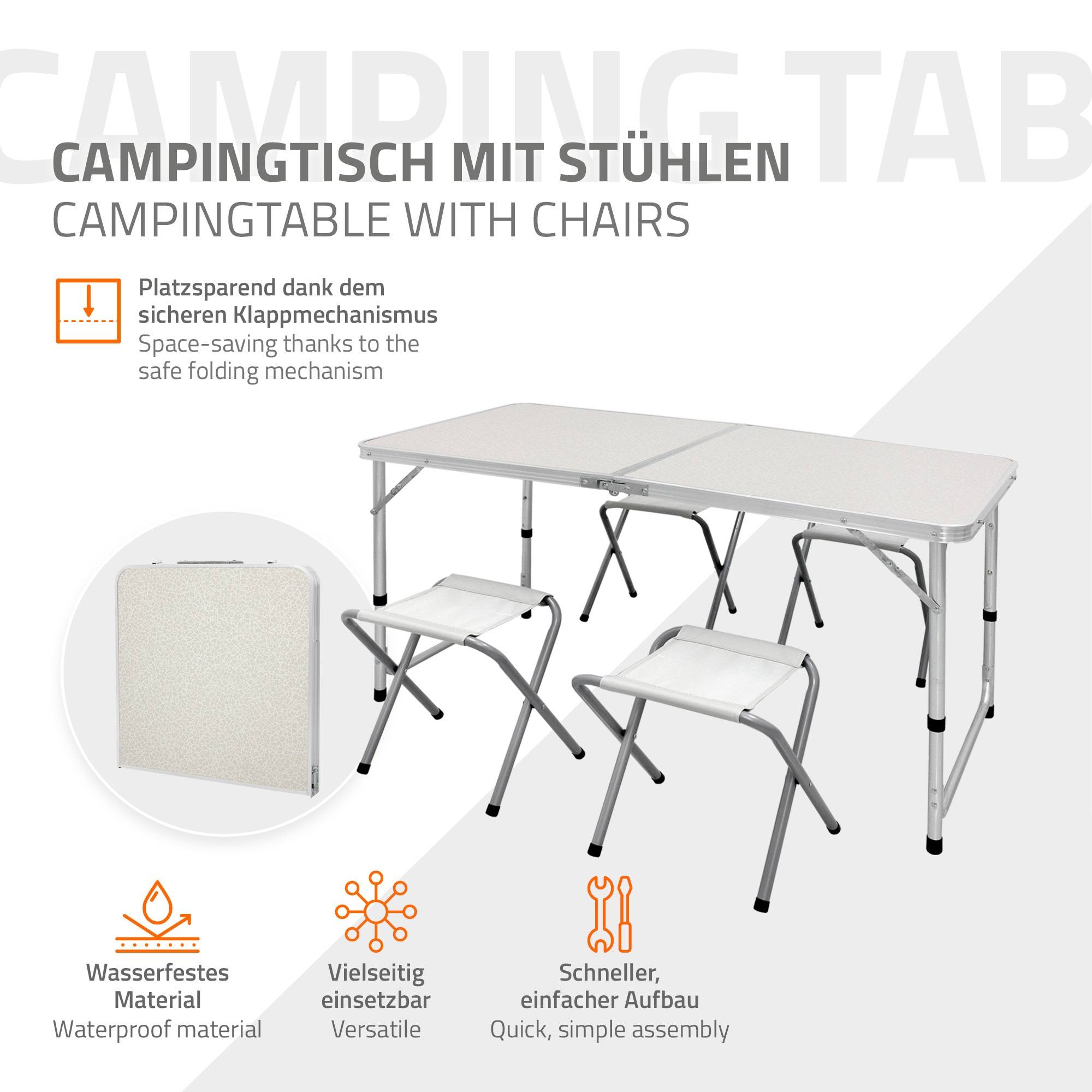 Ecd-Germany - Set Table + 4 Chaises De Camping - Table Pliante Pliable Portable - 120 Cm - En Aluminium et MDF - Couleur Blanc/Crème - Image 3