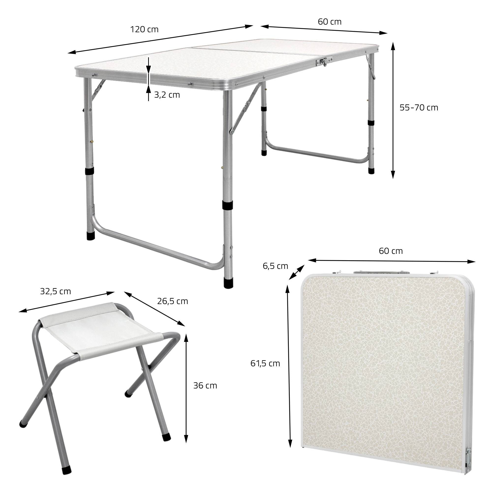 Ecd-Germany - Set Table + 4 Chaises De Camping - Table Pliante Pliable Portable - 120 Cm - En Aluminium et MDF - Couleur Blanc/Crème - Image 9
