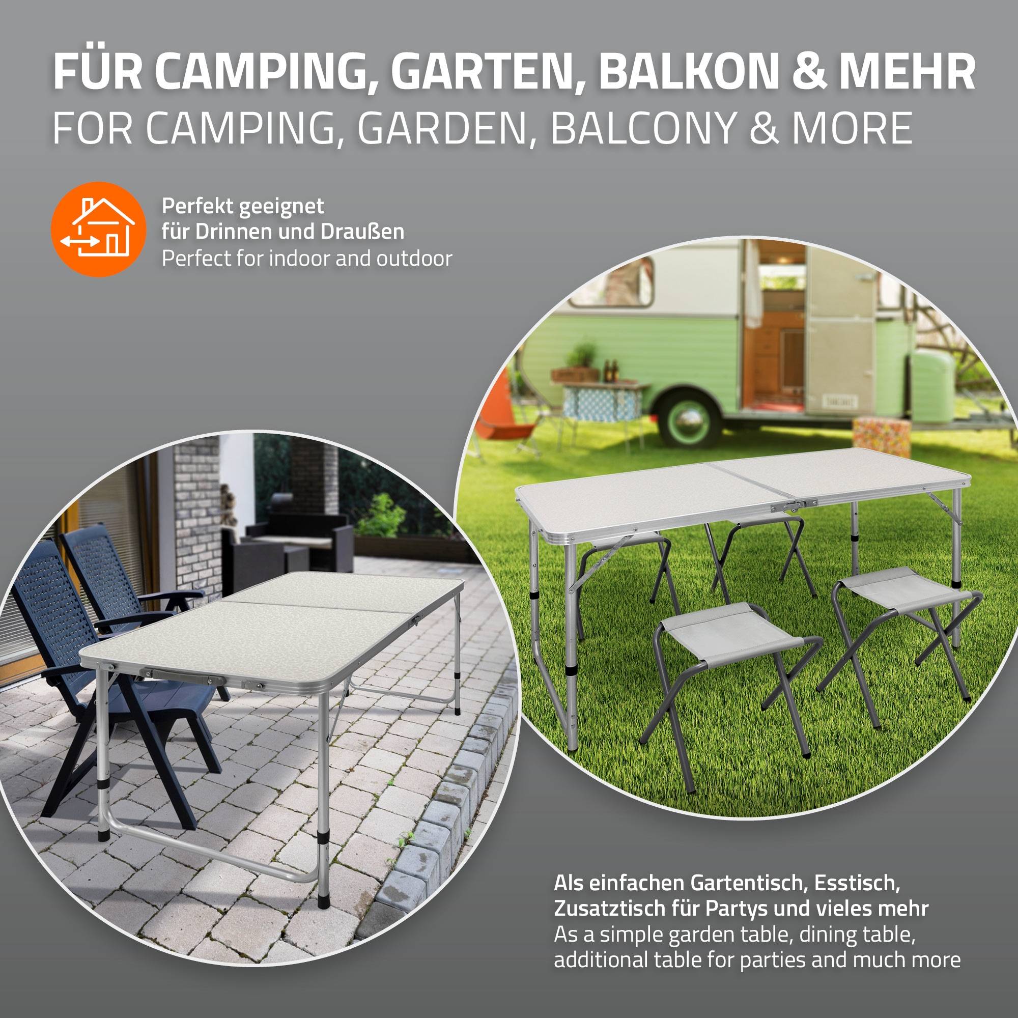 Ecd-Germany - Set Table + 4 Chaises De Camping - Table Pliante Pliable Portable - 120 Cm - En Aluminium et MDF - Couleur Blanc/Crème - Image 8