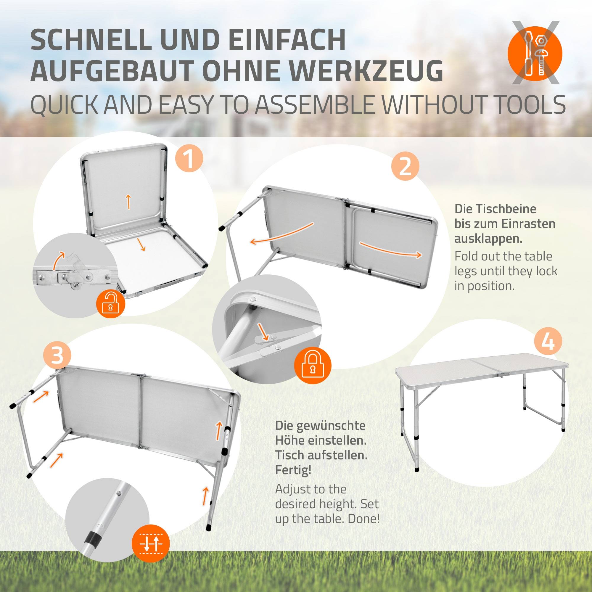 Ecd-Germany - Set Table + 4 Chaises De Camping - Table Pliante Pliable Portable - 120 Cm - En Aluminium et MDF - Couleur Blanc/Crème - Image 5