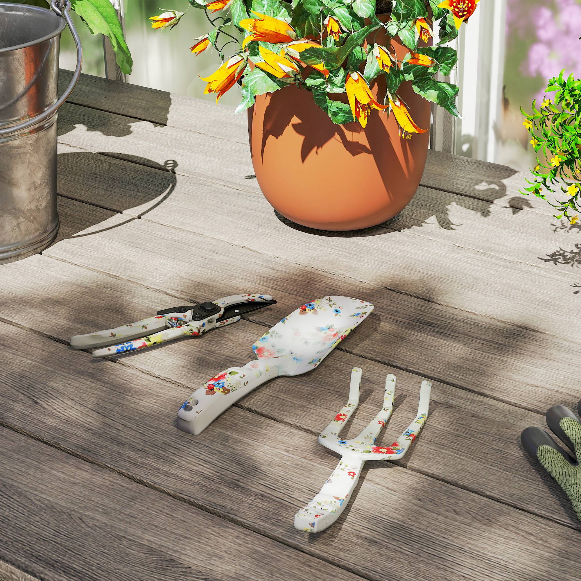 ComfortXL - Kit outils jardinage aluminium multicolore 3 pièces taille plantation entretien - ComfortXL Outdoor Living - Image 9