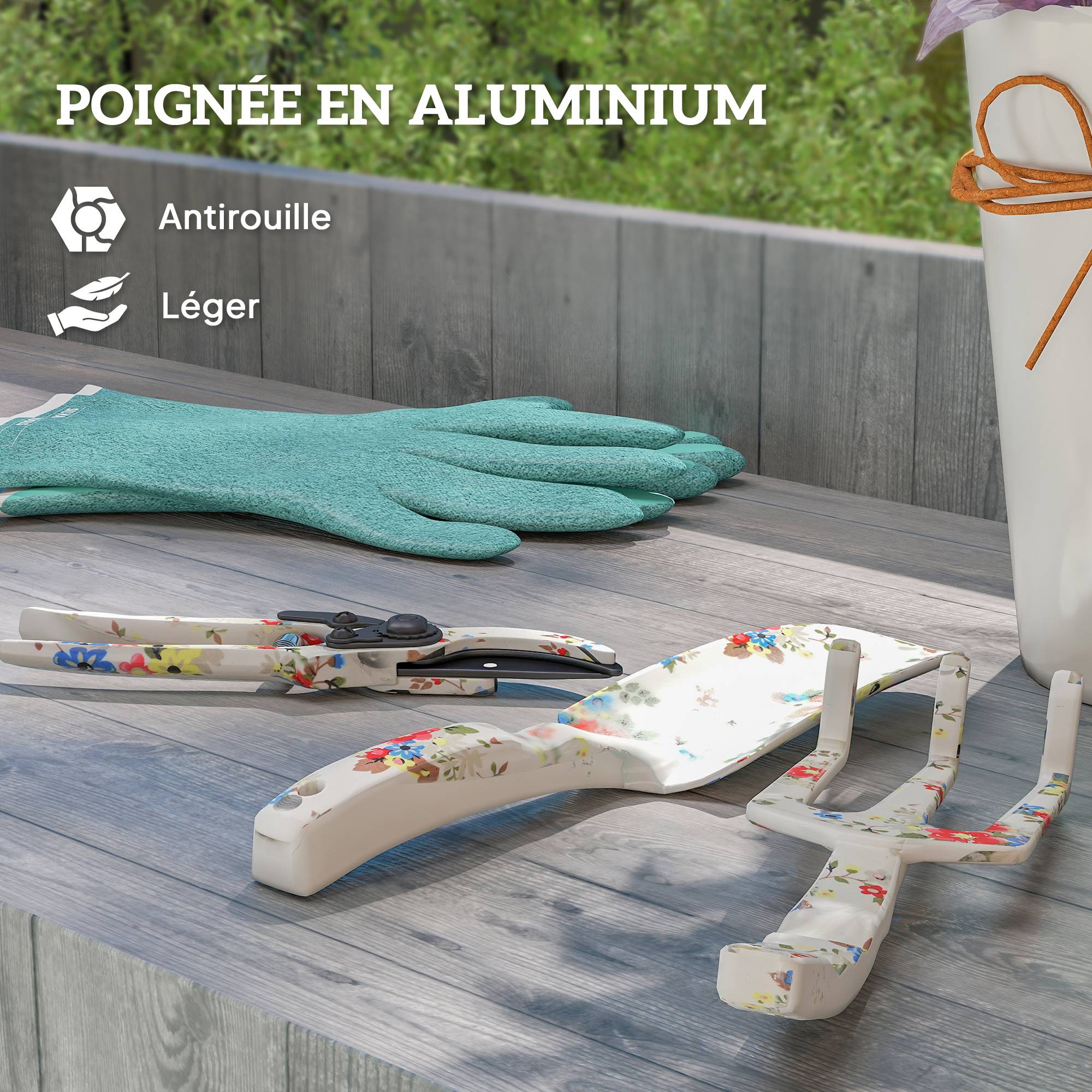 ComfortXL - Kit outils jardinage aluminium multicolore 3 pièces taille plantation entretien - ComfortXL Outdoor Living - Image 7