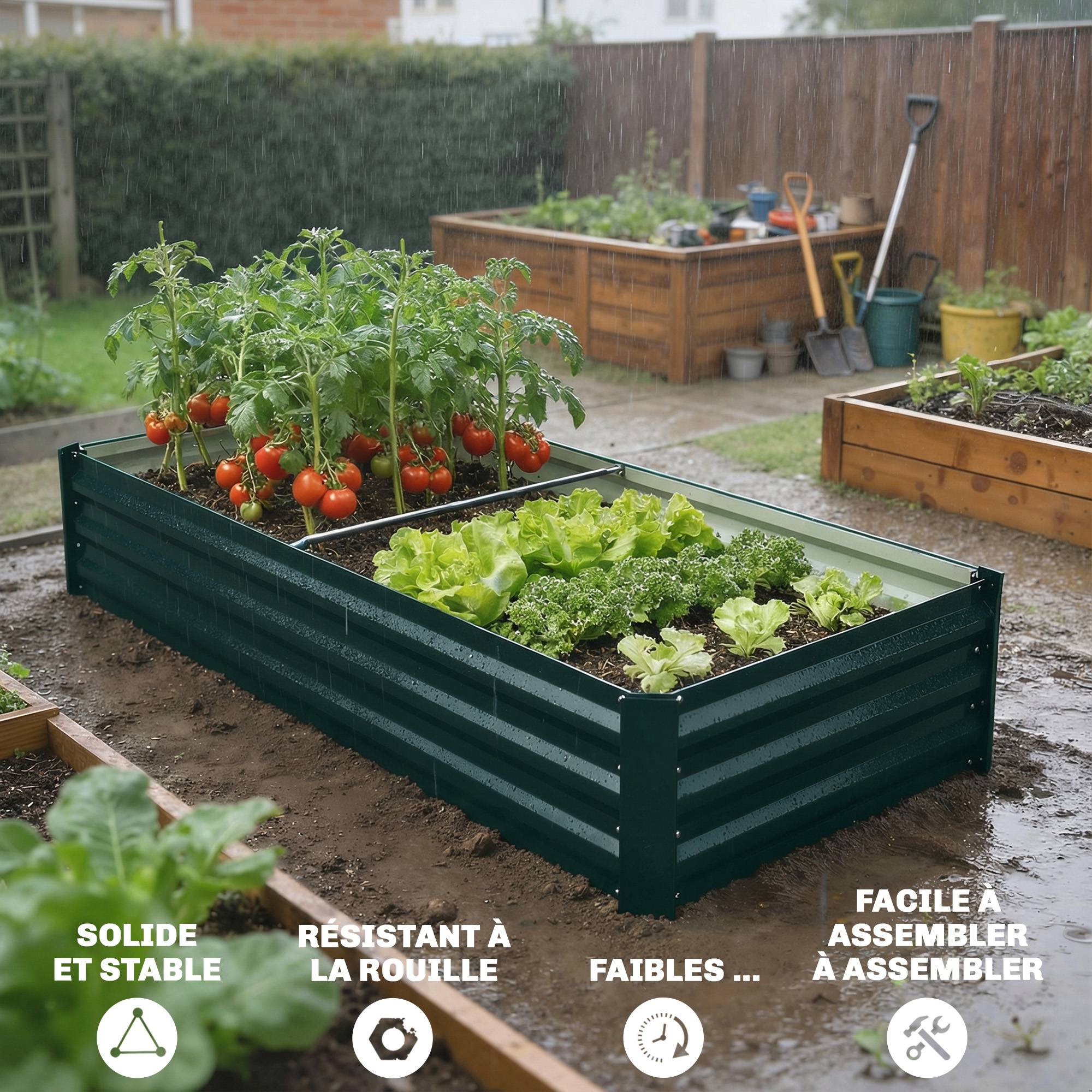 ComfortXL - Jardinière rectangulaire acier galvanisé jardin fond drainant 150x70x30cm vert - ComfortXL Outdoor Living - Image 9