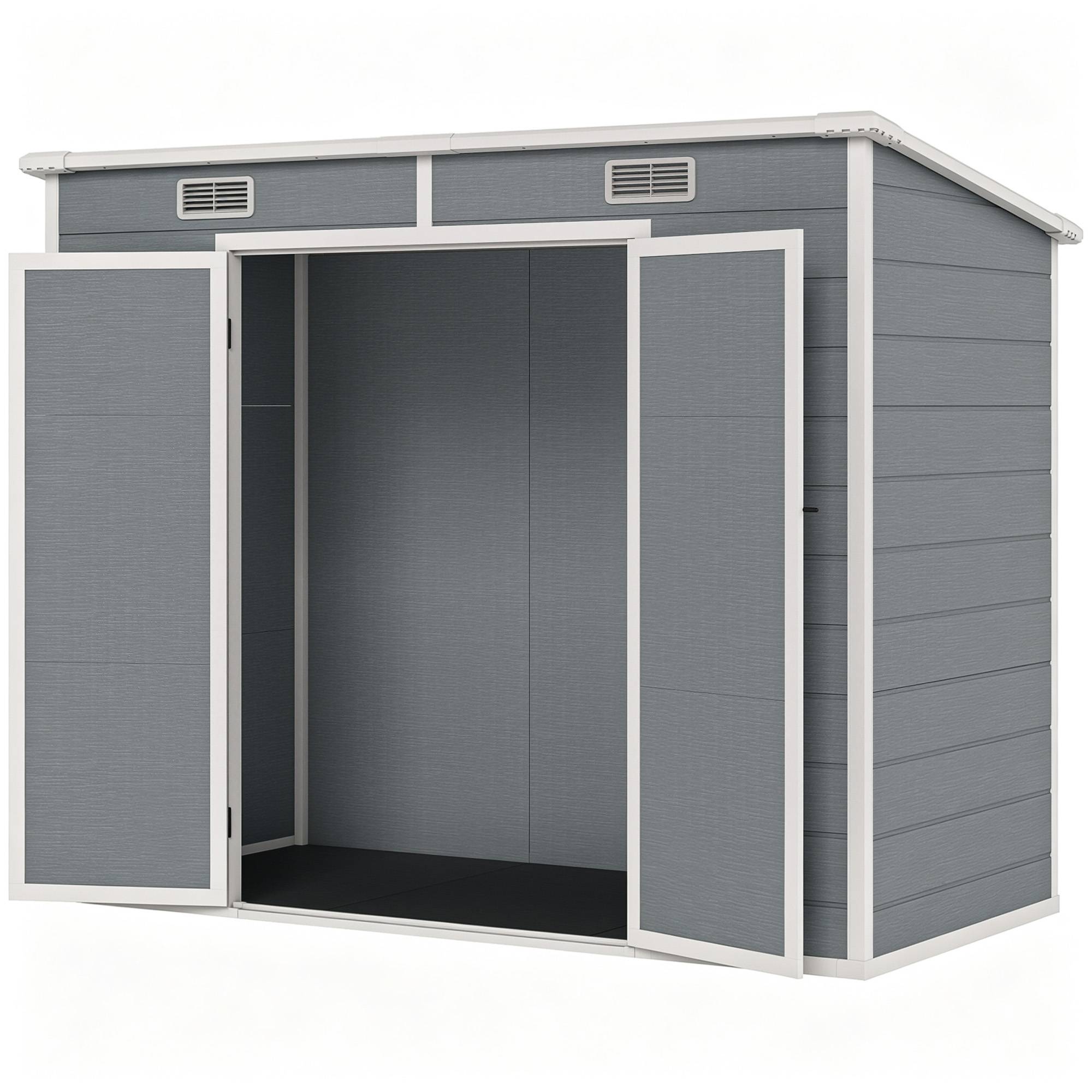 Sans Marque - Abri jardin 2,4x1,3 m plastique plancher fenêtre portes verrouillables jardin terrasse gris - Image 2
