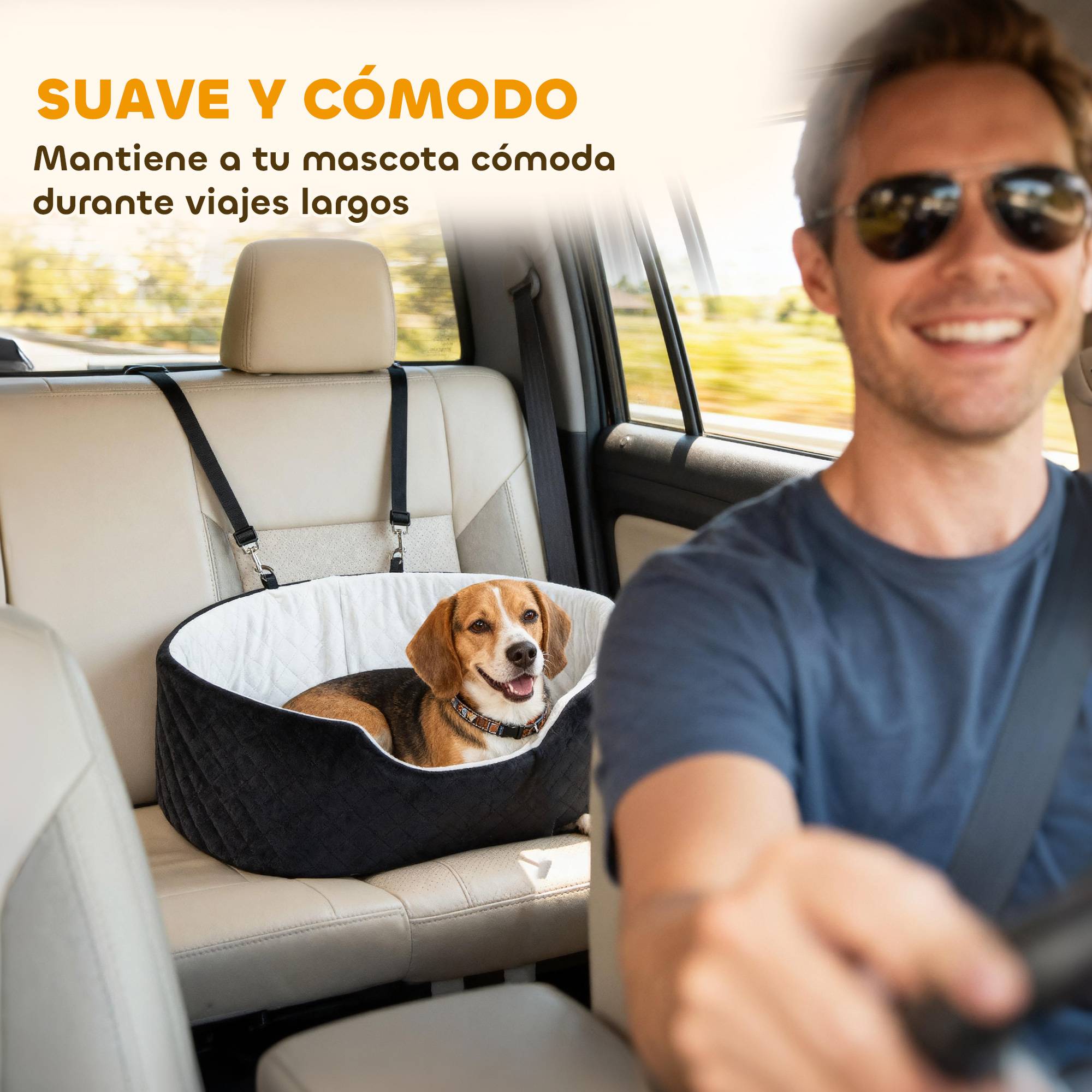 Siège auto pour chiens de petite et moyenne taille jusqu'à 15 kg, avec housse amovible et lavable, base antidérapante, noir. - Image 7