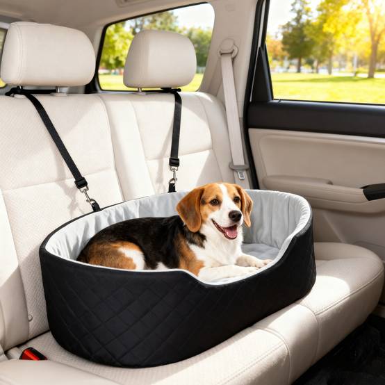 Siège auto pour chiens de petite et moyenne taille jusqu'à 15 kg, avec housse amovible et lavable, base antidérapante, noir. - Image 4