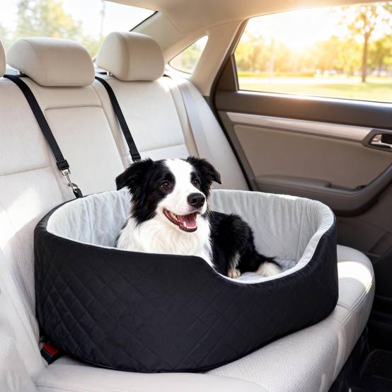Siège auto pour chiens de petite et moyenne taille jusqu'à 15 kg, avec housse amovible et lavable, base antidérapante, noir. - Image 3
