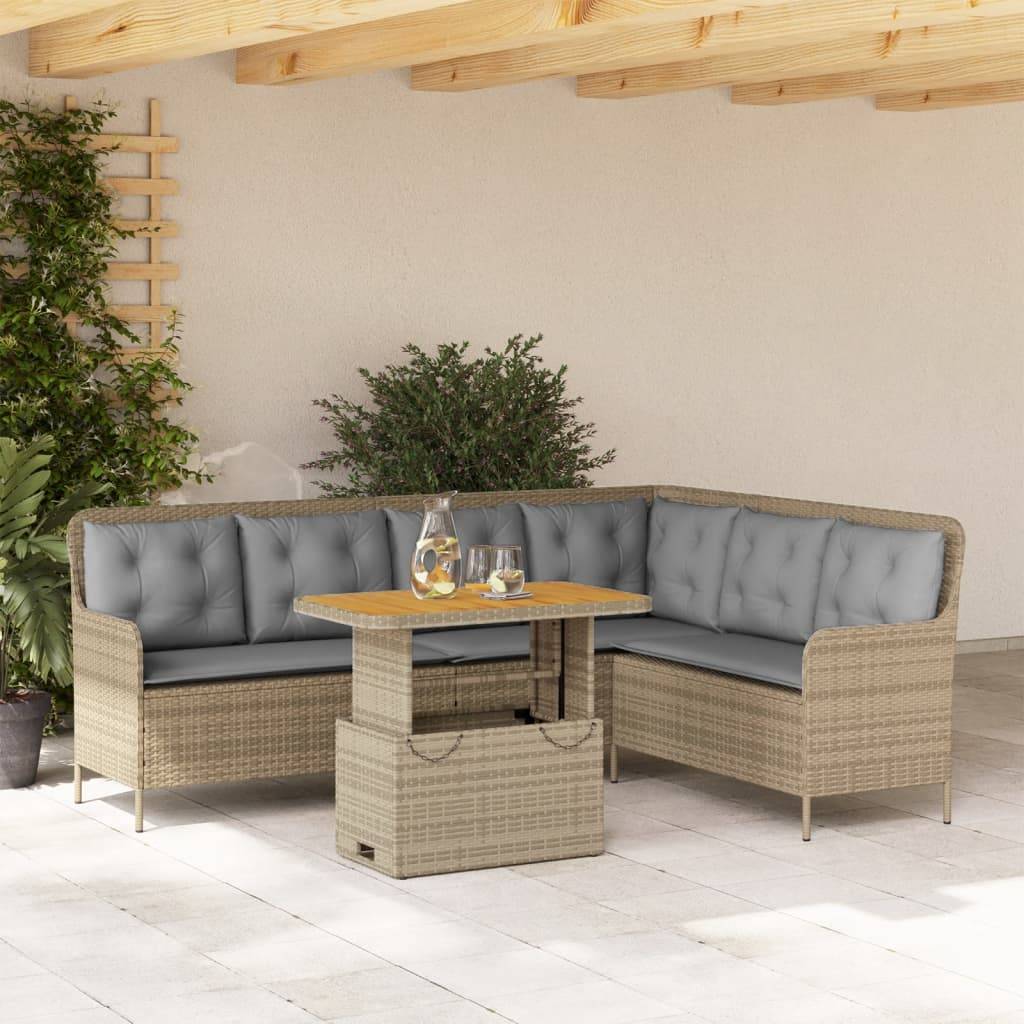 Ensemble canapé d'angle et table modulable en résine tressée pour balcon beige – ComfortXL Outdoor Living - Image 1