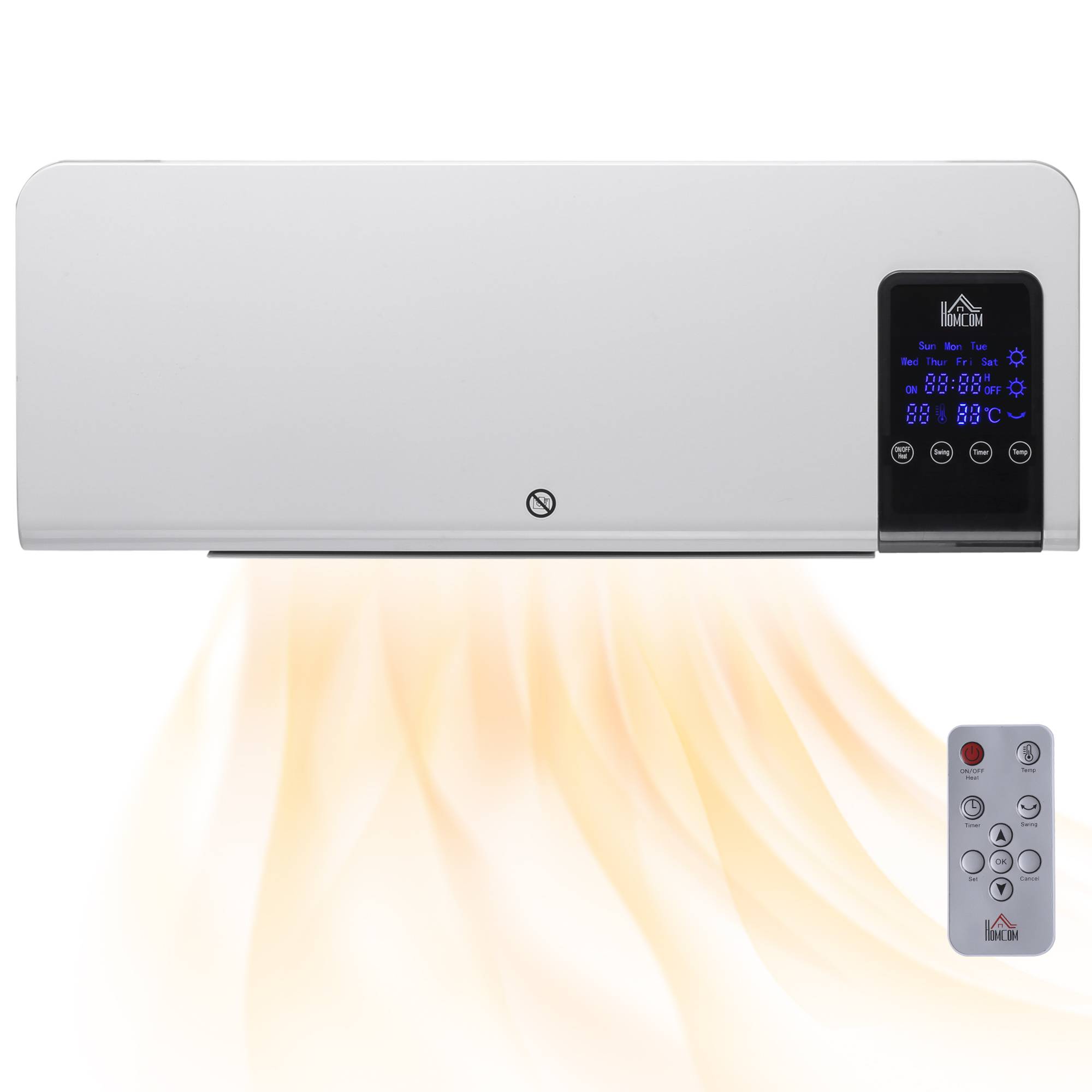 Sans Marque - Chauffage électrique, montage mural, fonction oscillante, 2 modes, minuteur, affichage LED, Blanc - Image 2