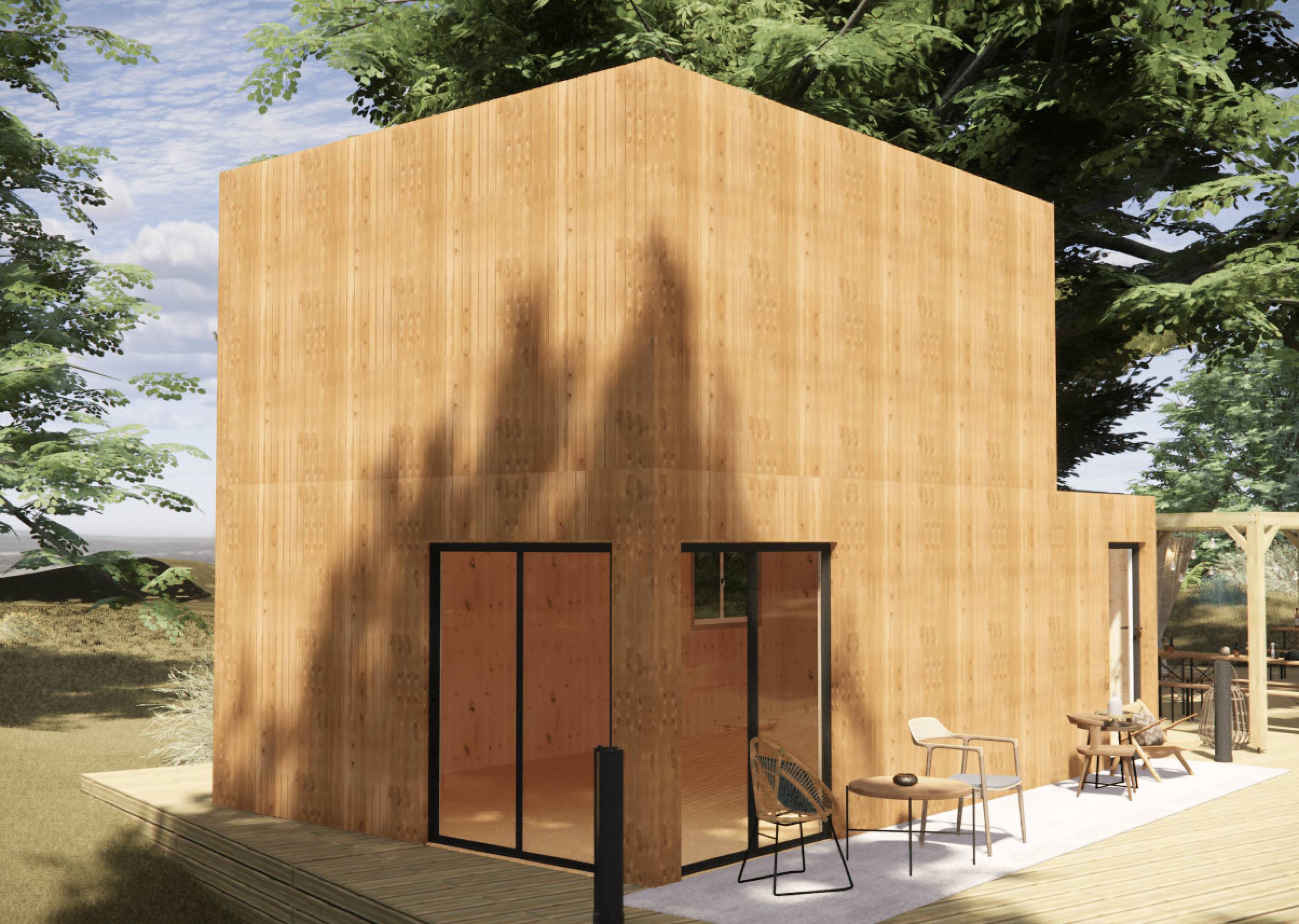 Studio de jardin RE2020 en bois 7,7 x 4,6 x 2,7 m / isolation RE2020 avec plancher isolé avec mezzanine et terrasse - Image 1