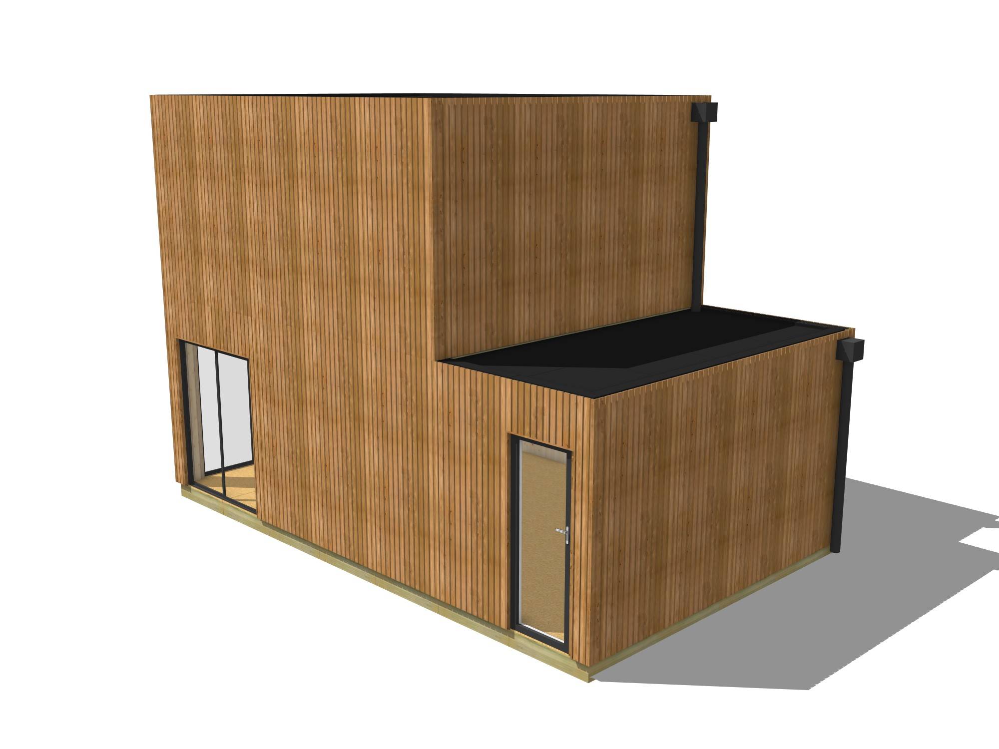 Studio de jardin RE2020 en bois 7,7 x 4,6 x 2,7 m / isolation RE2020 avec plancher isolé avec mezzanine et terrasse - Image 2
