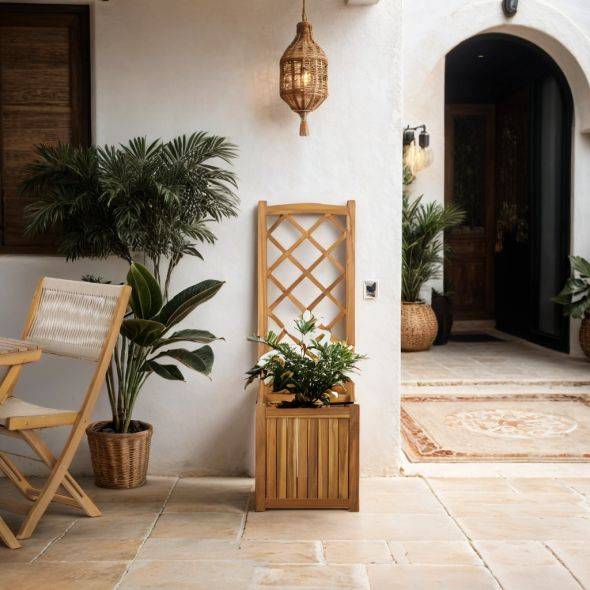 Jardinière avec treillis MIRI en bois d'acacia 43,5x43,5x130 cm Beau Rivage - Image 2
