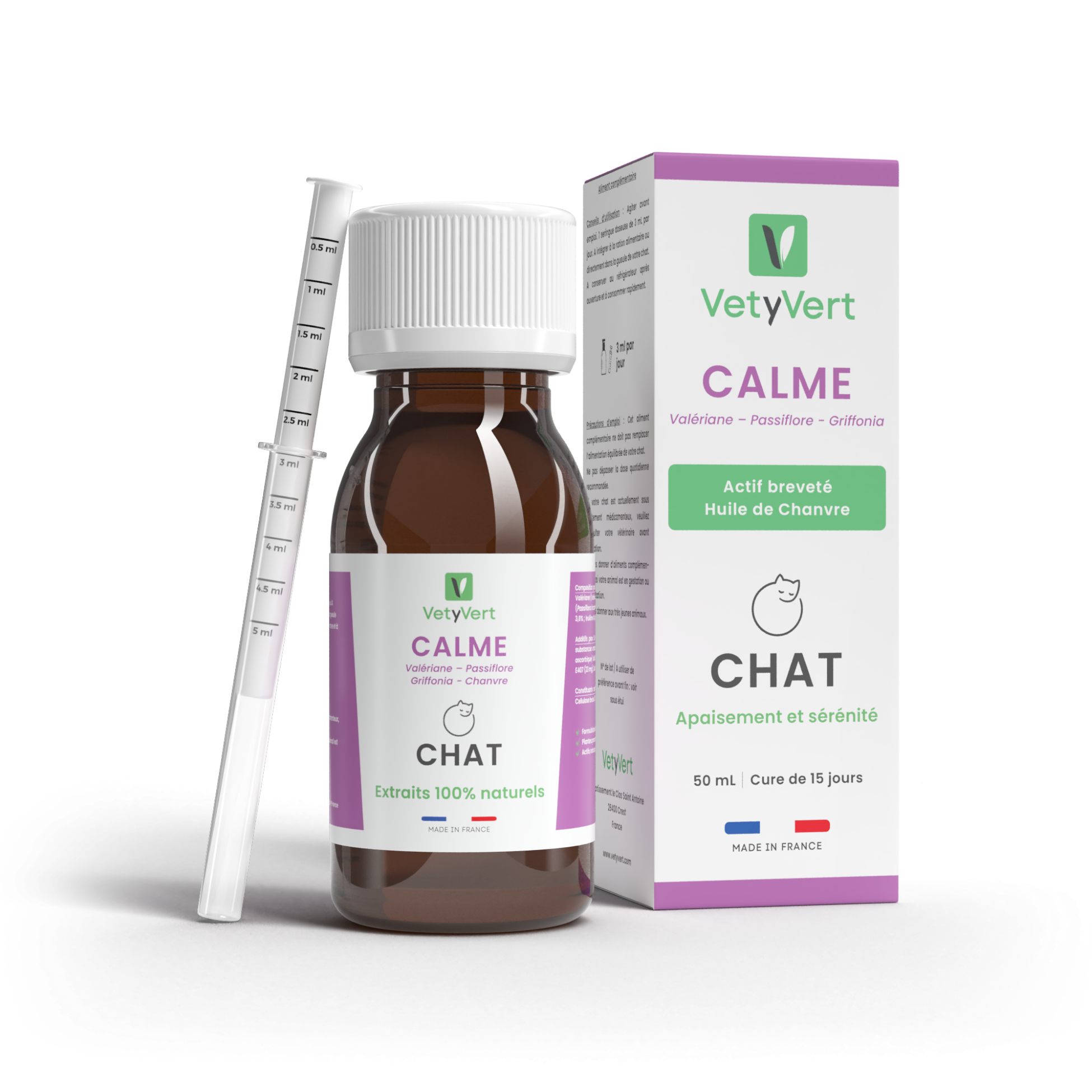 Complément alimentaire vétérinaire - Calme (anti-stress) chat 50 mL - VetyVert - Image 1