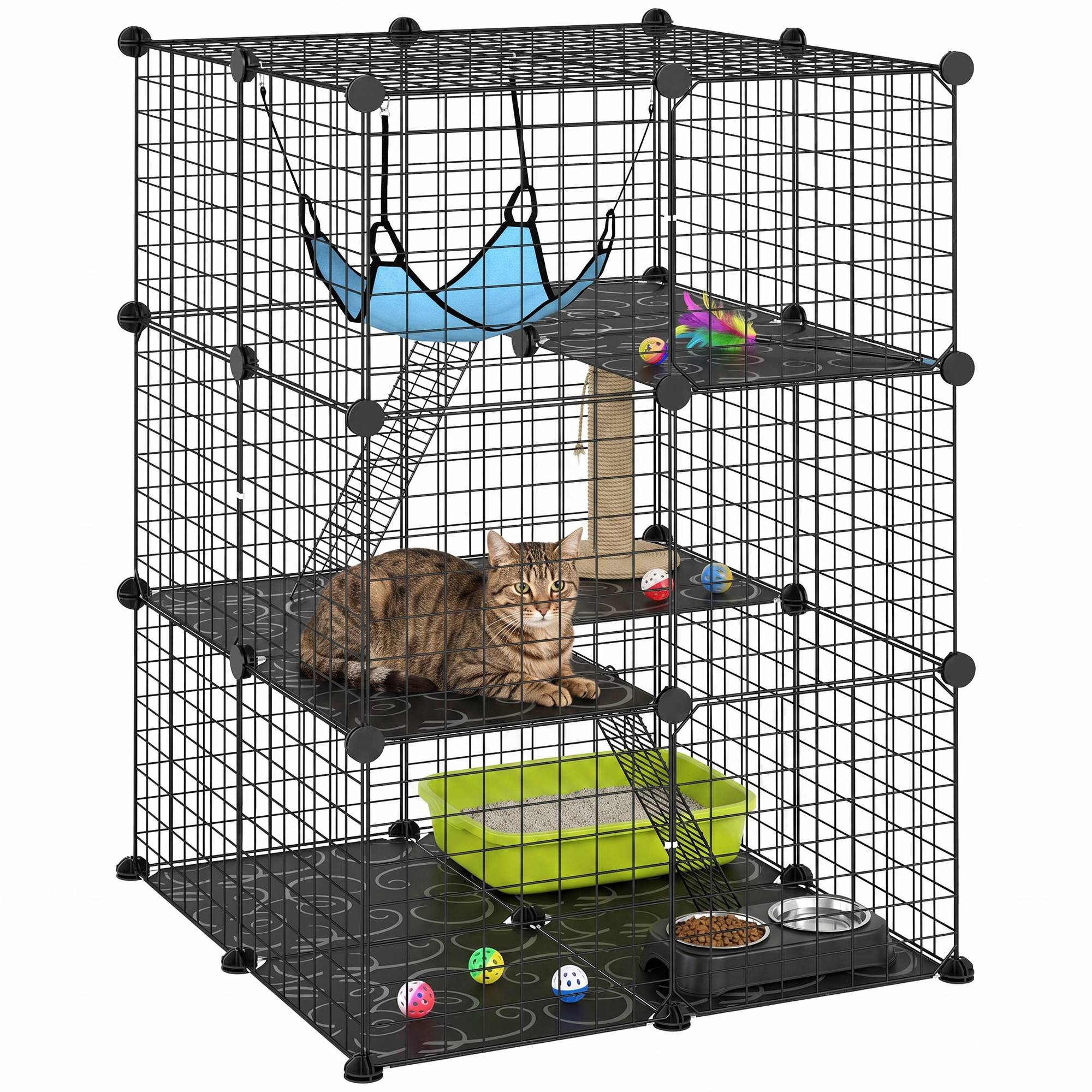 Cage chat intérieur 105 cm enclos acier 3 portes design DIY chatons moins de 4 kg - Image 1