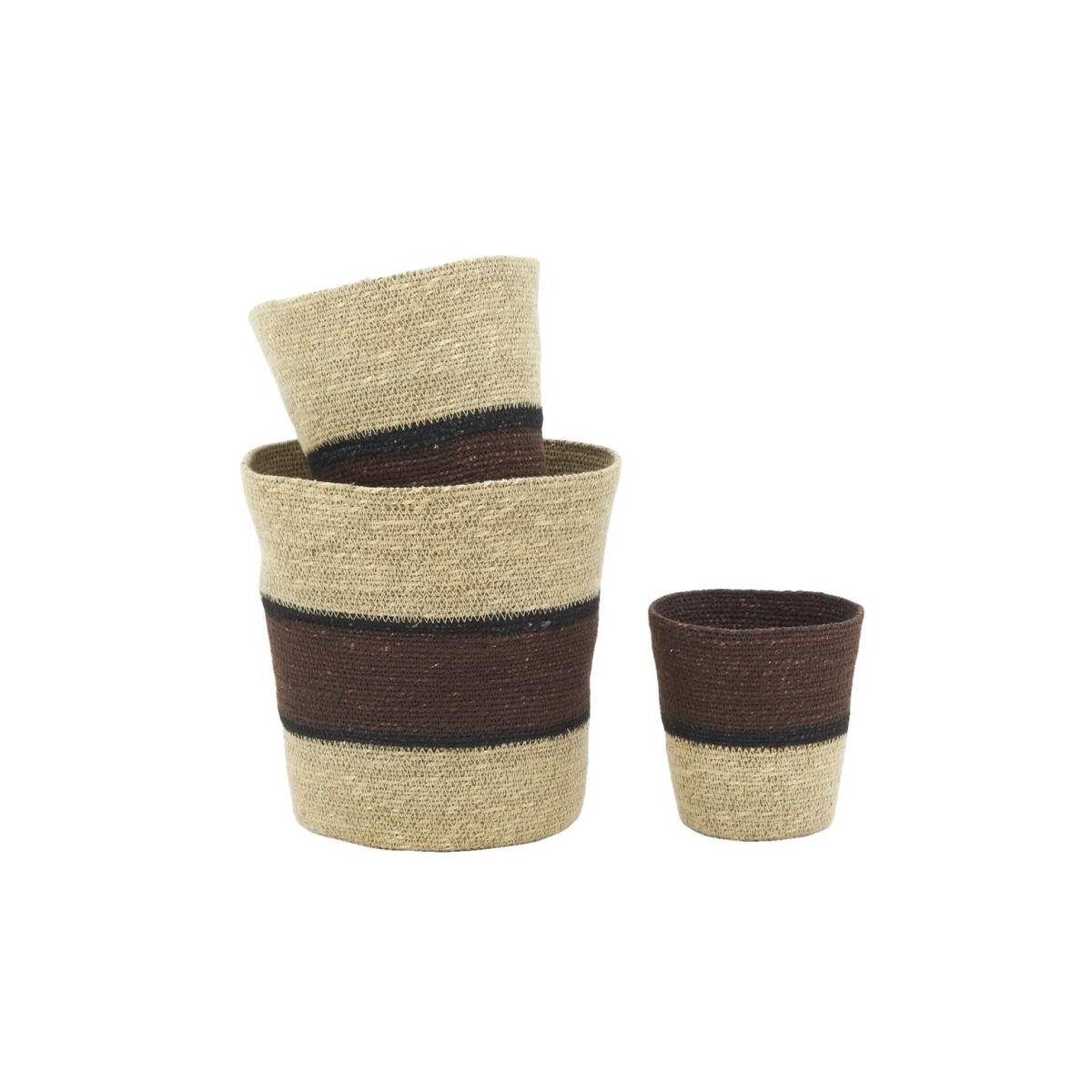 Aubry Gaspard - Cache-pots en jonc naturel et teinté marron - Image 1