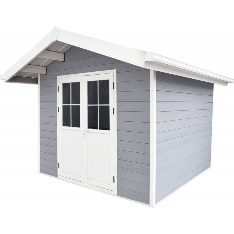 Abri de jardin 7,78m² bois composite 28mm gris clair double porte Woodlife Garden - Image 2