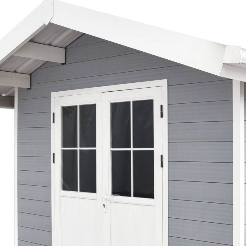 Abri de jardin 7,78m² bois composite 28mm gris clair double porte Woodlife Garden - Image 5