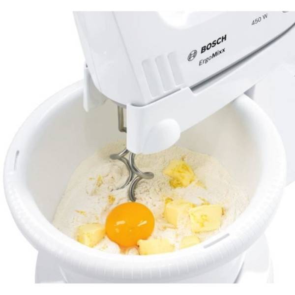 Bosch - Batteur Fouet Electrique  ErgoMixx 450 W - BOSCH MFQ36400 blanc/gris - 5 vitesses+turbo - 2 fouets inox - 2 crochets pétrisseurs inox - - Image 4