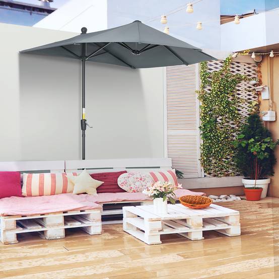 Demi Parasol Semicirculaire Acier Balcon Toile Anti-UV Manivelle 200x190 cm Gris - ComfortXL Outdoor Living - Image 3