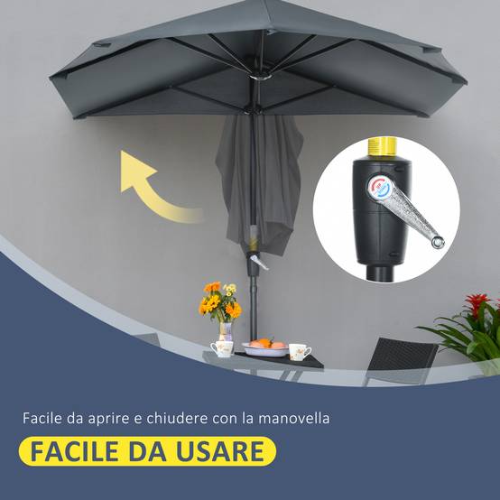 Demi Parasol Semicirculaire Acier Balcon Toile Anti-UV Manivelle 200x190 cm Gris - ComfortXL Outdoor Living - Image 7