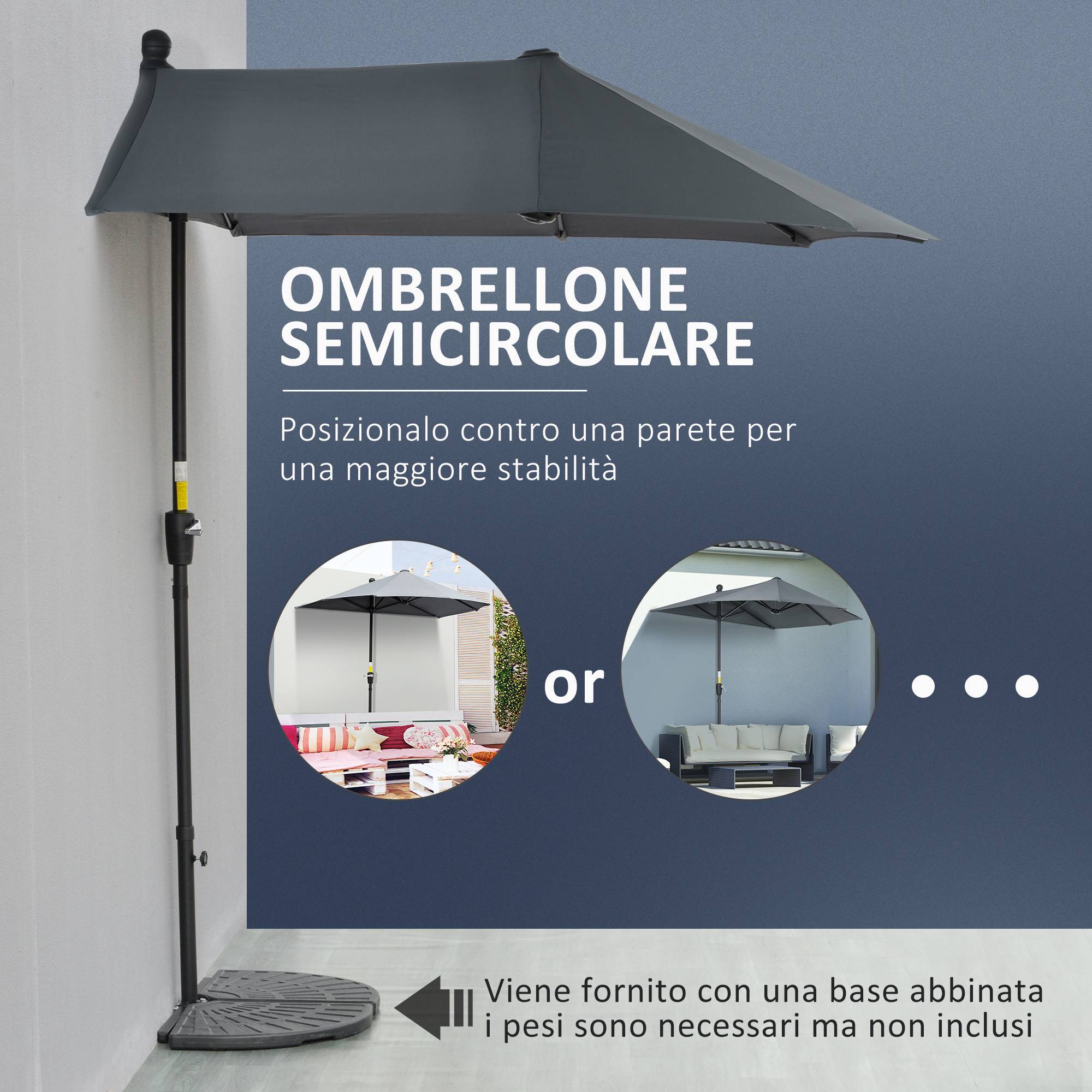 Demi Parasol Semicirculaire Acier Balcon Toile Anti-UV Manivelle 200x190 cm Gris - ComfortXL Outdoor Living - Image 6