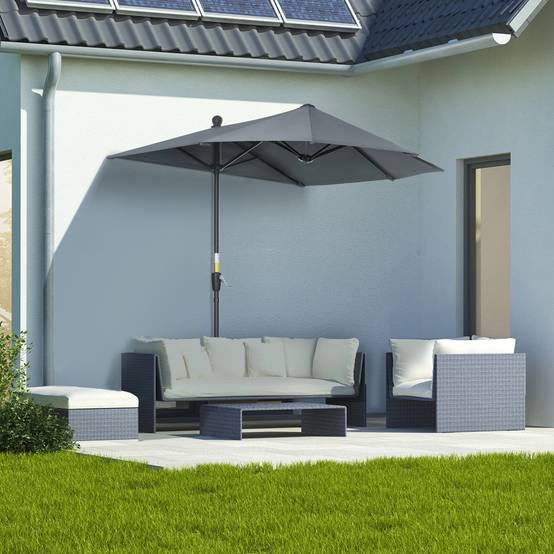 Demi Parasol Semicirculaire Acier Balcon Toile Anti-UV Manivelle 200x190 cm Gris - ComfortXL Outdoor Living - Image 4