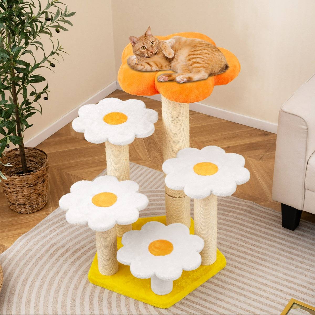 Maison Chic - Arbre à Chat Fleur Mignon pour Chats d'Intérieur avec Perchoir en Peluche Confortable Poteaux - Image 2