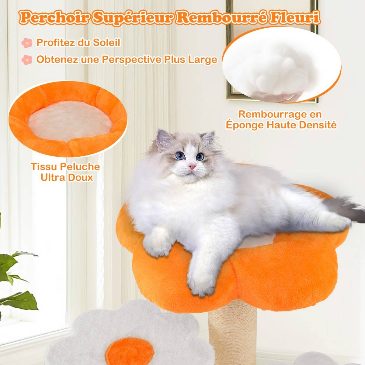 Maison Chic - Arbre à Chat Fleur Mignon pour Chats d'Intérieur avec Perchoir en Peluche Confortable Poteaux - Image 7