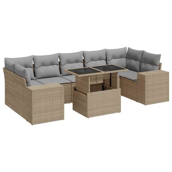 Salon de jardin modulable 8 pcs résine tressée avec rangement et table ajustable beige – ComfortXL Outdoor Living - Image 2